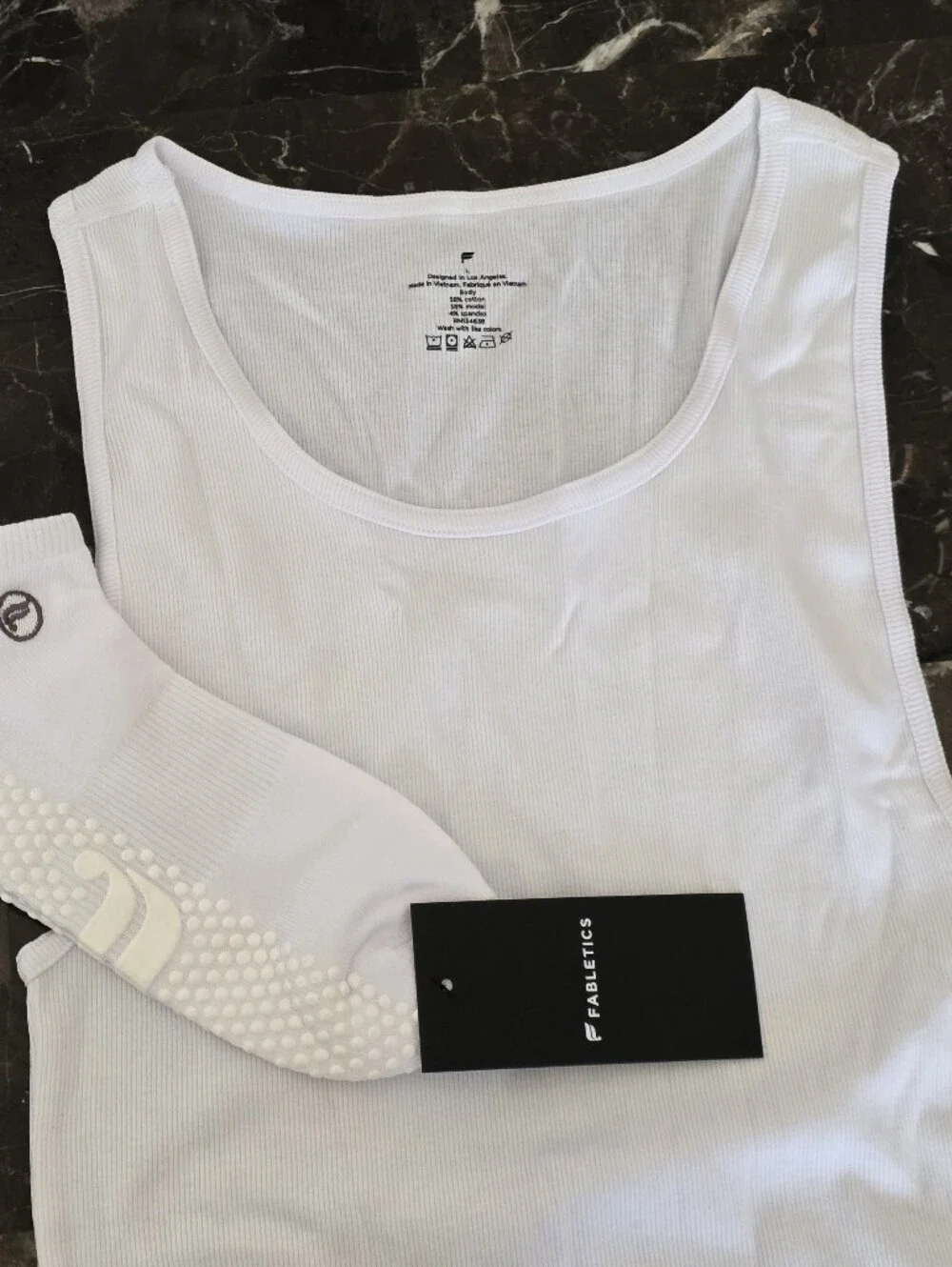 Fabletics White Ribbed Tank Top with White Non-Slip Socks